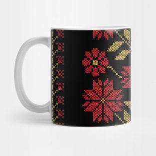 Traditional Tatreez Embroidery Flowers Design 9 red-gld Mug